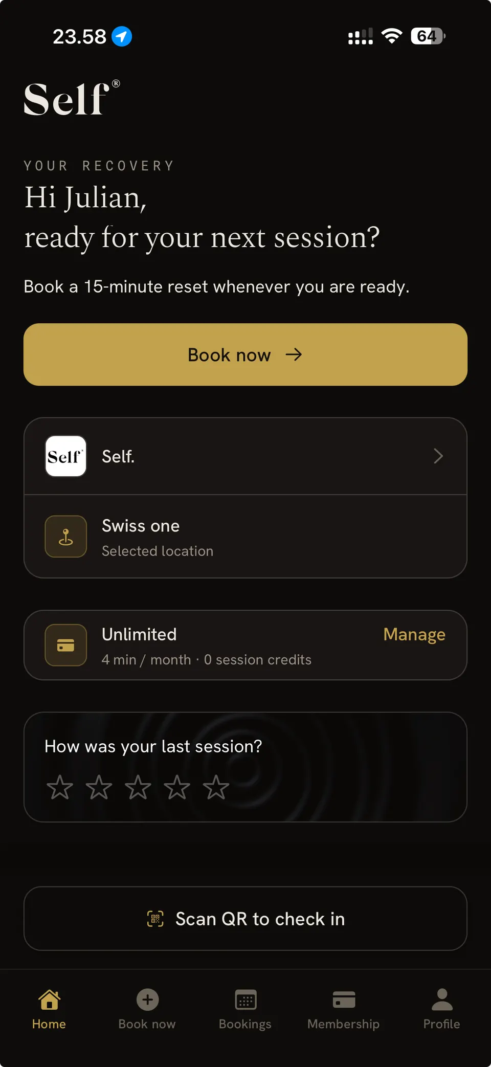 Self app startskærm