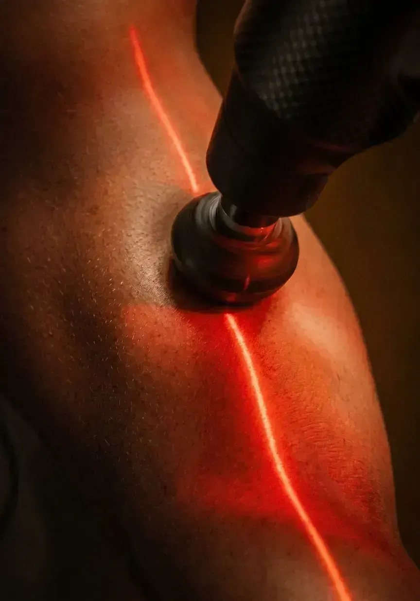 Laser guidance line tracking the Self arm placement on the back