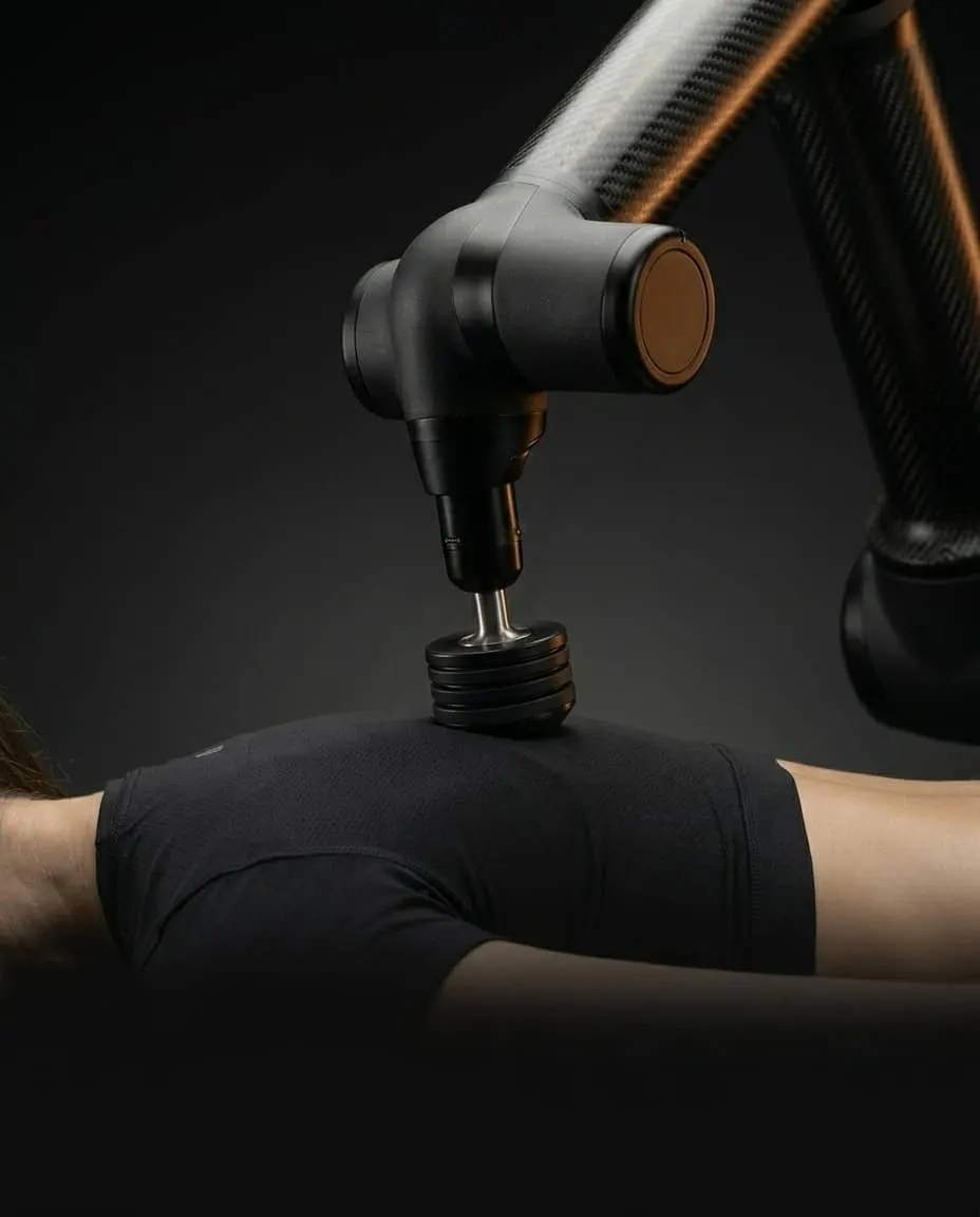 A member mid-session on the Self table, relaxed and clothed